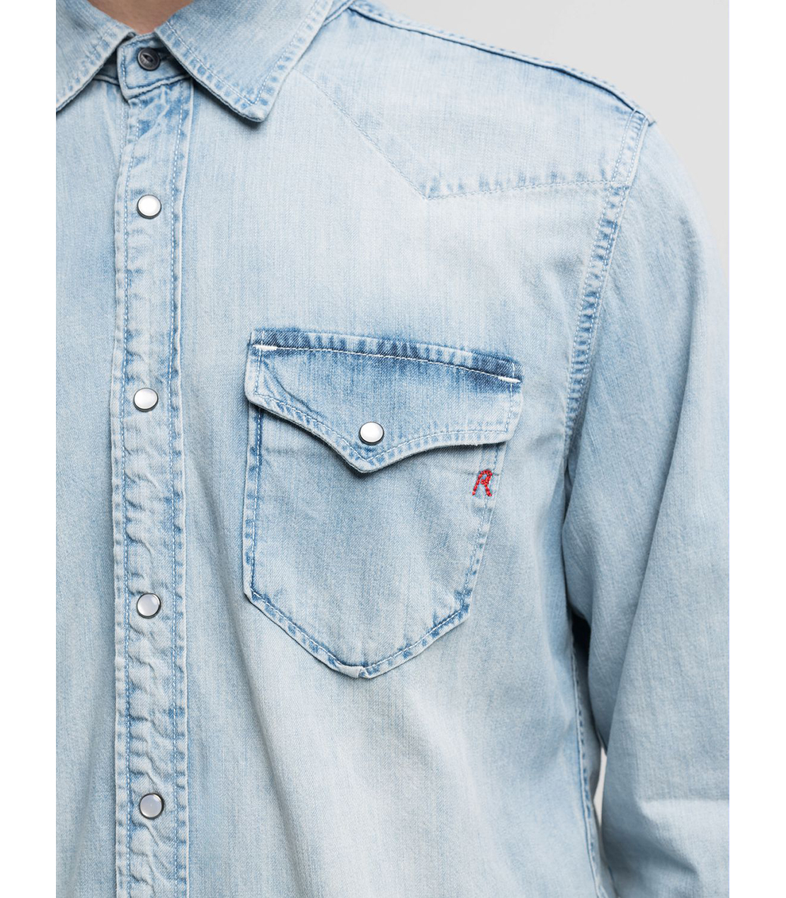 R刺繍入りウエスタンデニムシャツ 詳細画像 ライトブルー 5